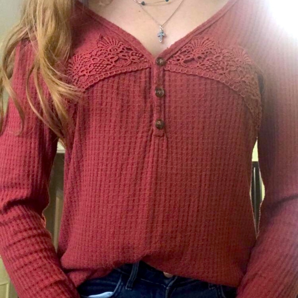 Boho Waffle knit Henley sweater